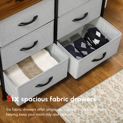 Fabric Chest of Drawers, Storage Drawers, Industrial Bedroom Dresser with 6 Fabric Drawers