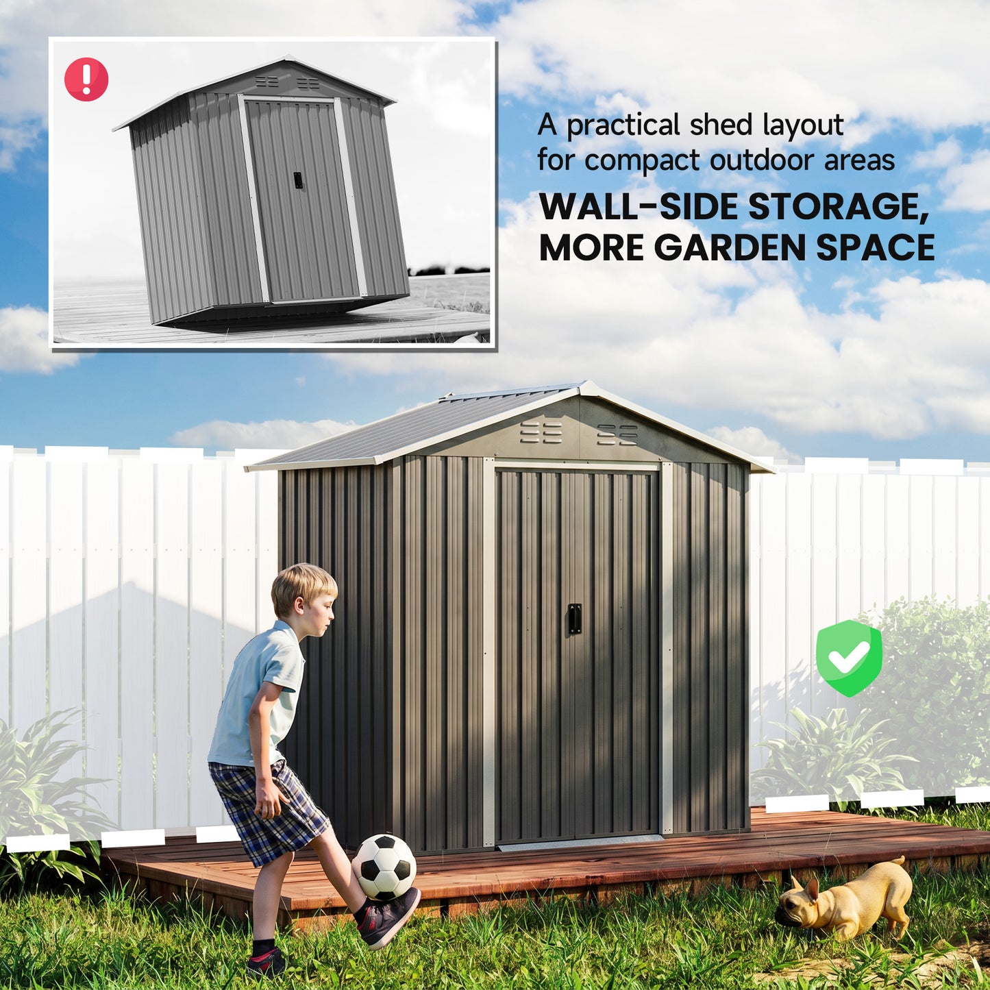 6.5 x 3.5ft Metal Garden Storage Shed - Light Grey