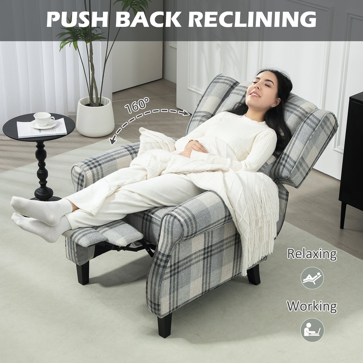 160° Reclining Armchair, with Footrest - Grey