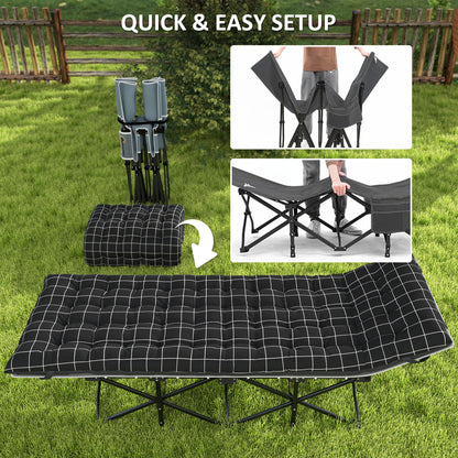 67cm Wide Folding Bed, Camping Cot for Adults with Mattress, Storage Pocket, Carry Bag, Max Load 150kg, Black