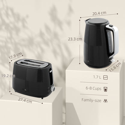 Kettle and Toaster Set, 1.7L 3000W Fast Boil Kettle & 2 Slice Toaster Kitchen Set with 7 Level Browning Controls, Defrost
