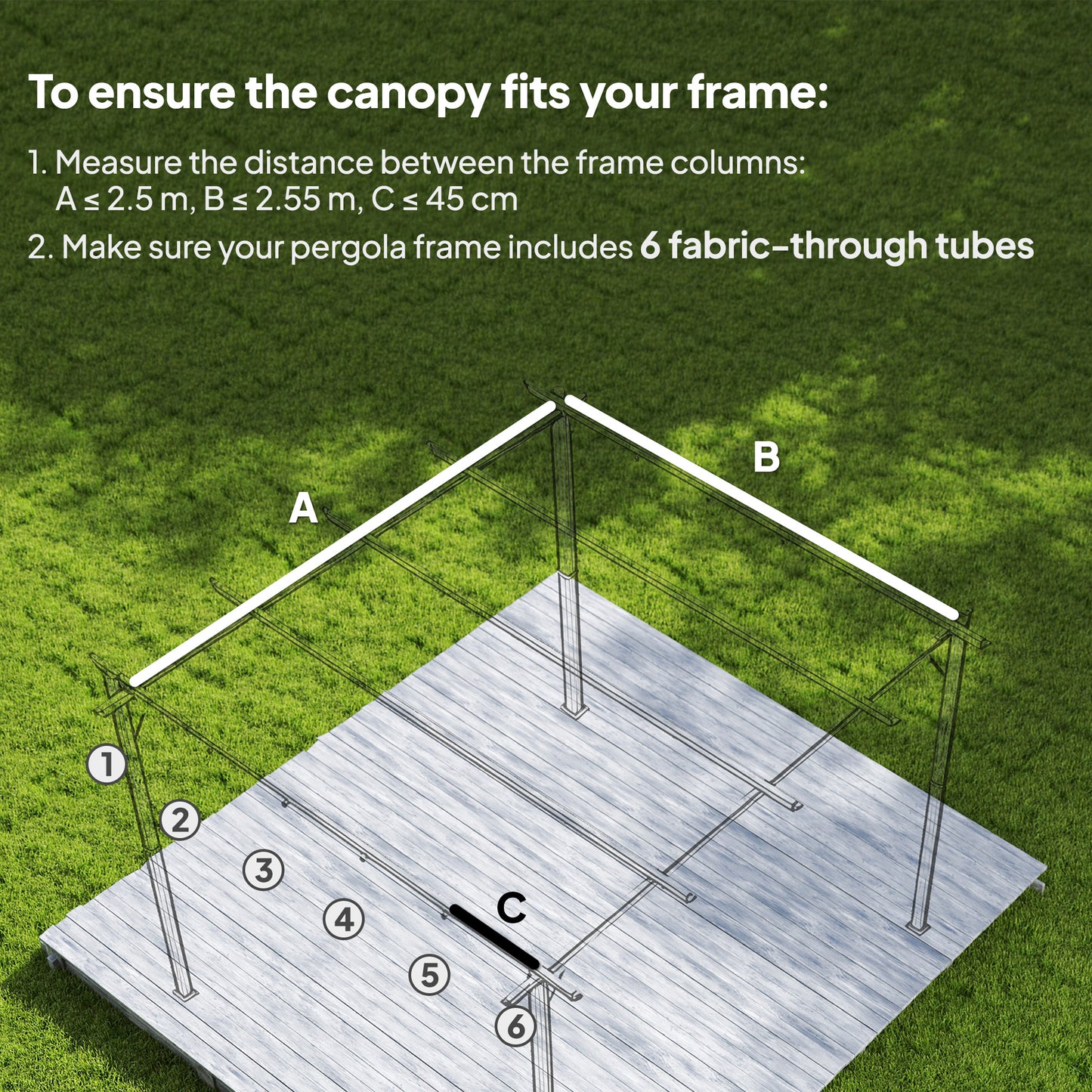 Retractable Pergola Cover, 2.55 x 2.5 m Replacement Canopy Fabric for 3 x 3 m Frame, Roof Top Only, Dark Grey