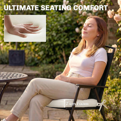 Outdoor Chair Seat Cushions Set of 2, Garden Chair Cushions with 7cm Thick Foam & Ties, Cream White