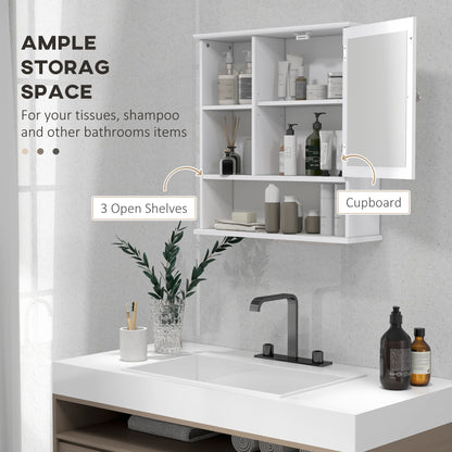 Bathroom Cabinet, Wall Mount Storage Organizer with Mirror, Adjustable Shelf for Bathroom, Kitchen, Bedroom, White