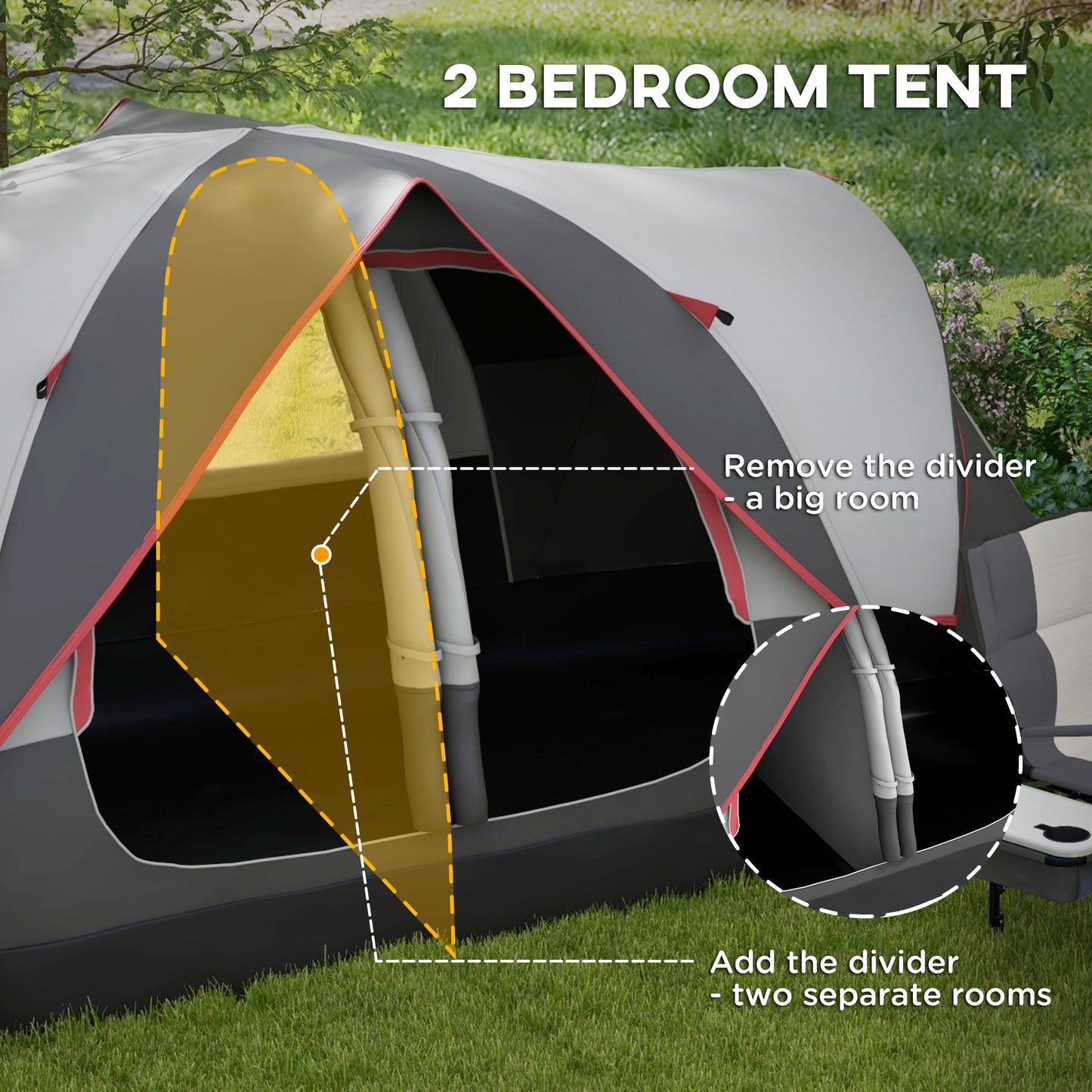 Camping Tent for 6 Man with 2000mm Waterproof Rainfly and Carry Bag for Fishing Hiking Festival, Grey