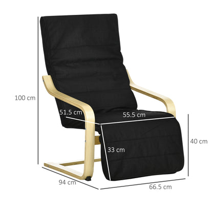 Wooden Armchair, Upholstered Linen Lounge Chair with Adjustable Footrest & Removable Cushion, Poang Chair for Living Room
