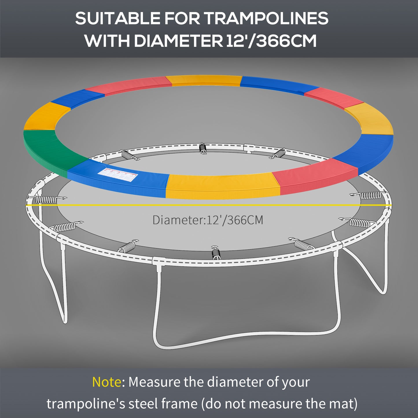 12FT Trampoline Spring Cover, Plastic Trampoline Pad Replacement Safety Guard, Multicoloured