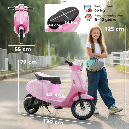 24V Kids Electric Motorbike, Ride on Motorcycle with Manual Throttle, Brakes and LED Lights for Ages 8-12 Years, Pink