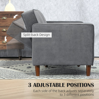 Velvet-Feel Three-Seater Sofa Bed with Wooden Legs, 300 kg - Dark Grey