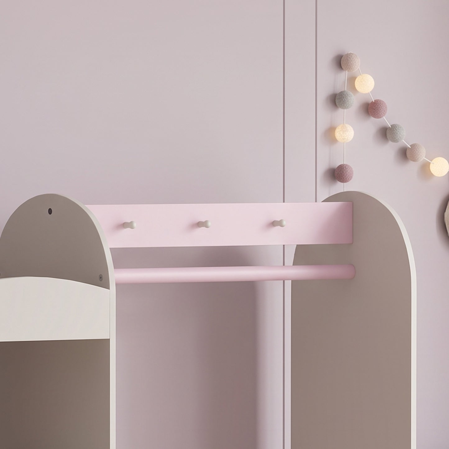 Kids Clothing Rack, Kids Wardrobe with Glowing Lights Mirror, Non-Woven Drawer and Shelves for Bedroom, Ages 3-8, Pink