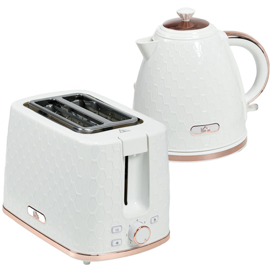 1.7L 3000W Fast Boil Kettle & 2 Slice Toaster Set, Kettle and Toaster Set with Auto Shut Off, Browning Controls, White