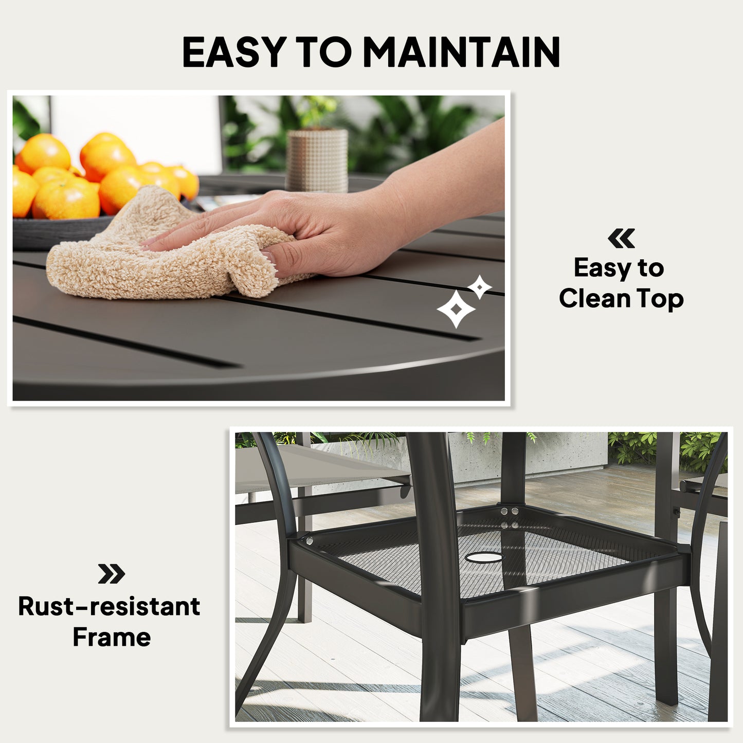 5 Piece Garden Furniture Set, Garden Dining Set with Round Table and 4 Stackable Chairs, Steel Frame, for Outdoor, Patio