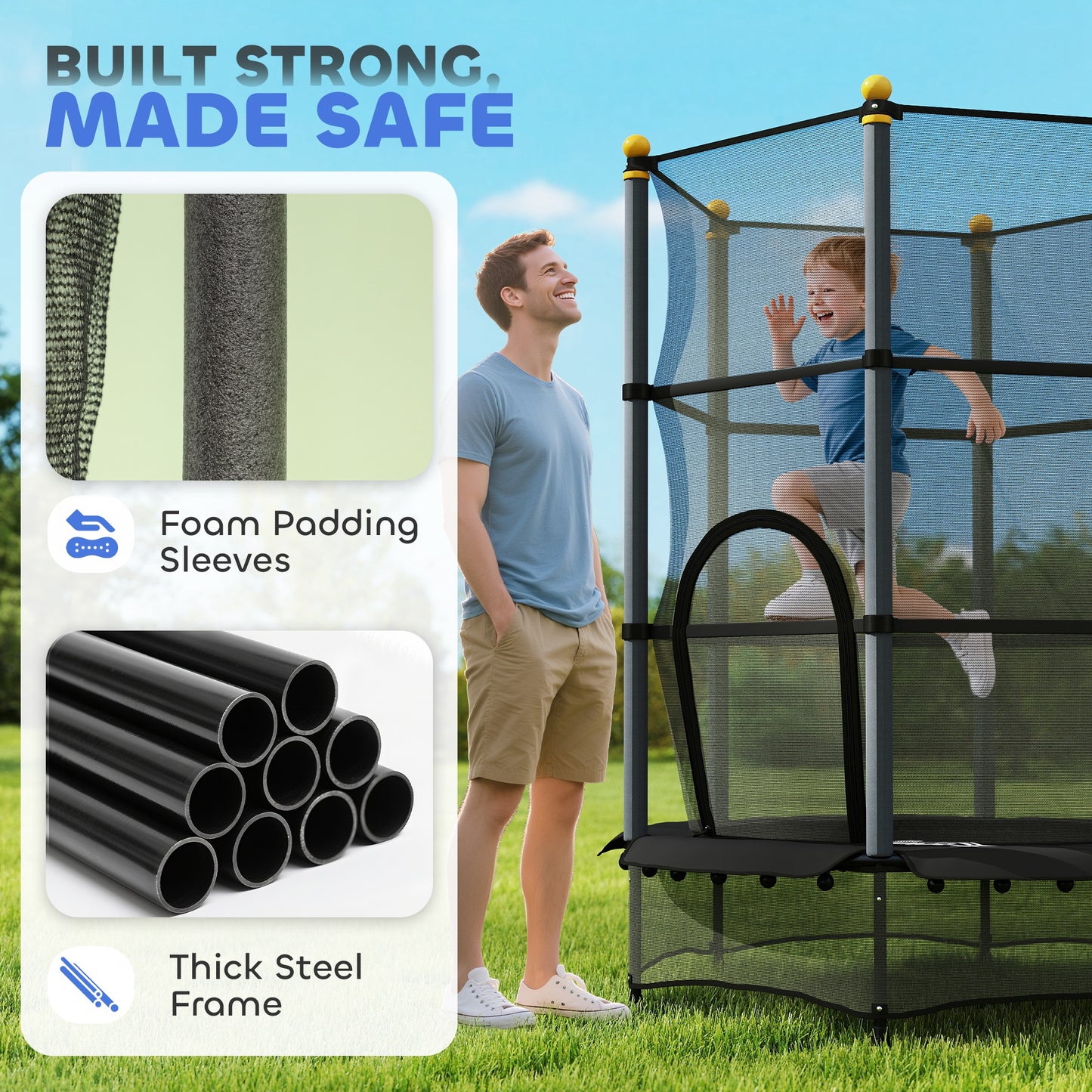 4.6FT/55" Kids Trampoline with Enclosure Net, Outdoor Indoor Use, for Ages 3-10 Years, Black