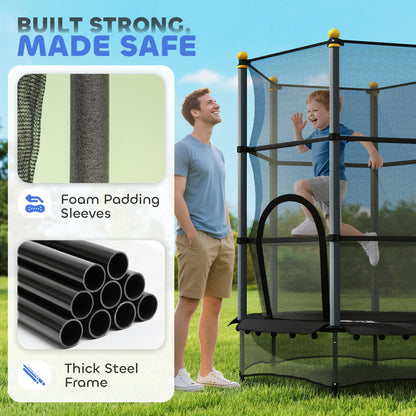 4.6FT/55" Kids Trampoline with Enclosure Net, Outdoor Indoor Use, for Ages 3-10 Years, Black