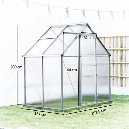 192.5 x 131cm Walk-In Polycarbonate Greenhouse - Silver-Tone