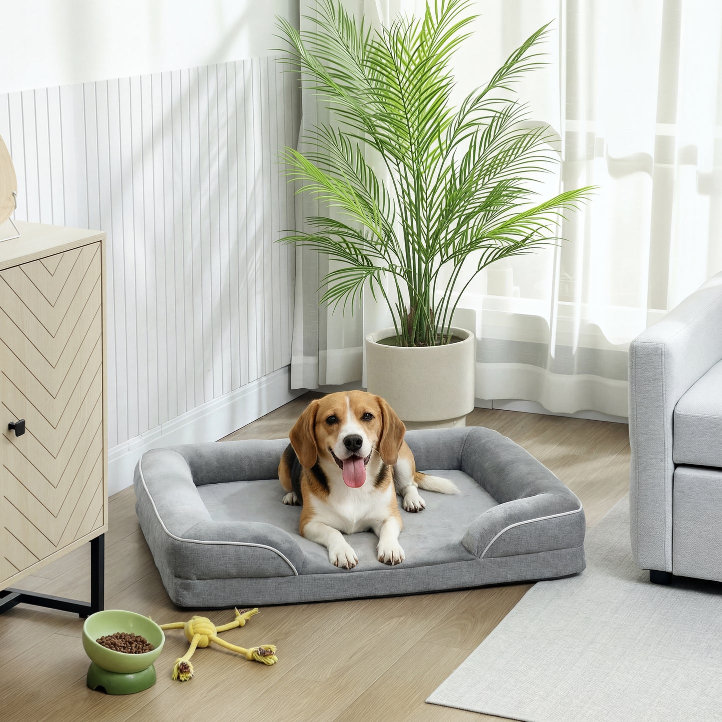 Dog Sofa Bed, Washable Pet Bed with Removable Cover and Non-Slip Bottom for Cats, Small and Medium Dogs, Grey