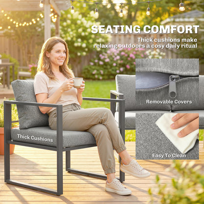 4 Piece Outdoor Garden Furniture Set, Patio Furniture with 3-Seater Sofa, Armchairs and Coffee Table