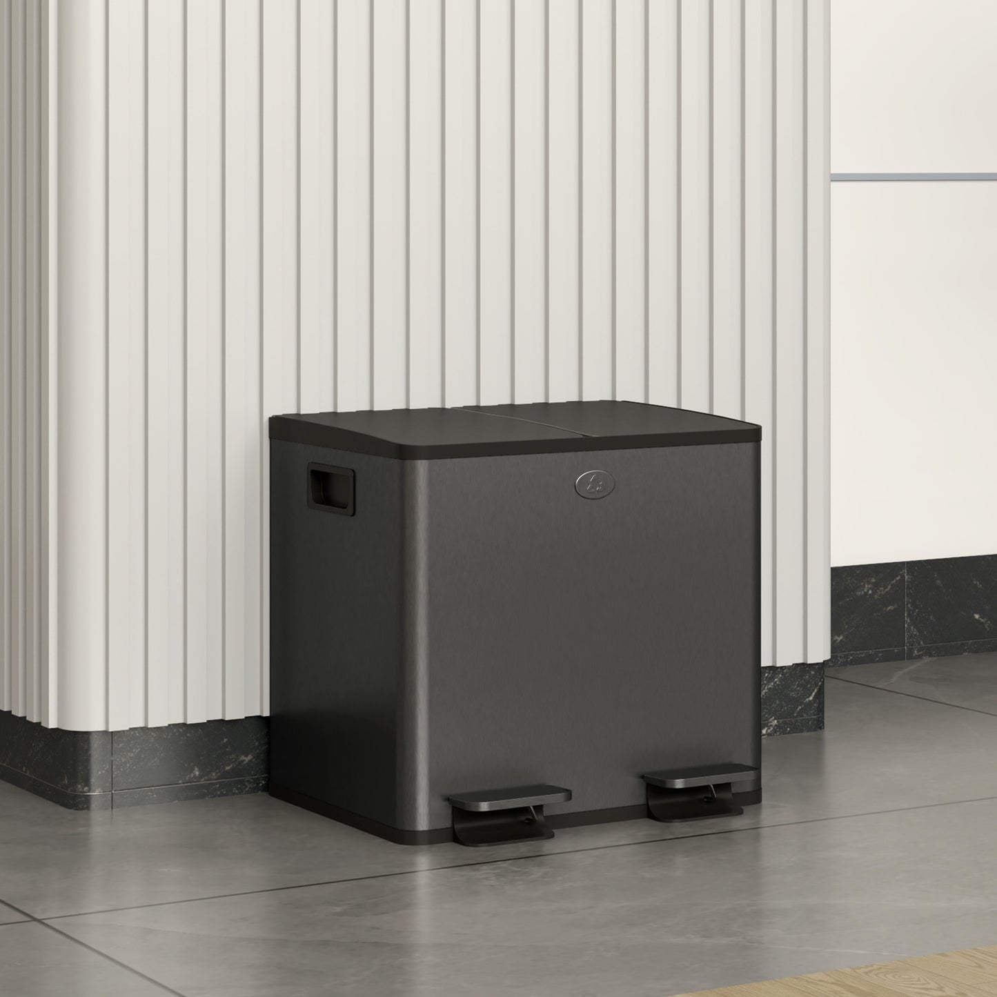 30L Dual Compartment Stainless Steel Bin, with Deodoriser Holders - Black