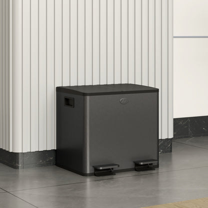 30L Dual Compartment Stainless Steel Bin, with Deodoriser Holders - Black
