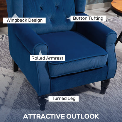 Wingback Accent Chair, Retro Upholstered Button Tufted Occasional Chair for Living Room and Bedroom, Blue