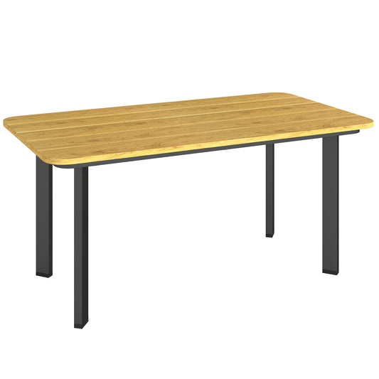 Outdoor Garden Coffee Table, Garden Table with Slatted Wood Plastic Composite Top and Metal Frame, Brown