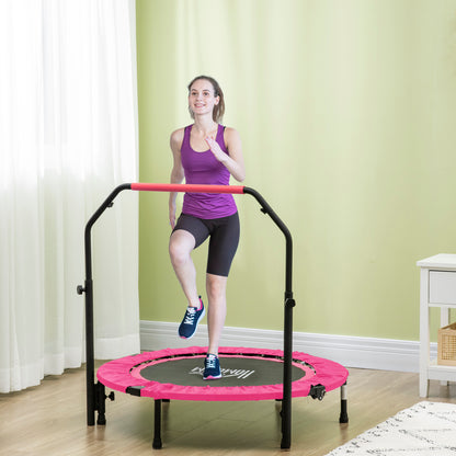 40" Foldable Mini Fitness Trampoline, with Adjustable Foam Handle, Pink