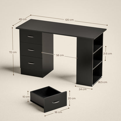 Computer Desk with Drawers, Home Office Desk, Writing Table, PC Workstation with 3 Storage Shelves for Working, Study