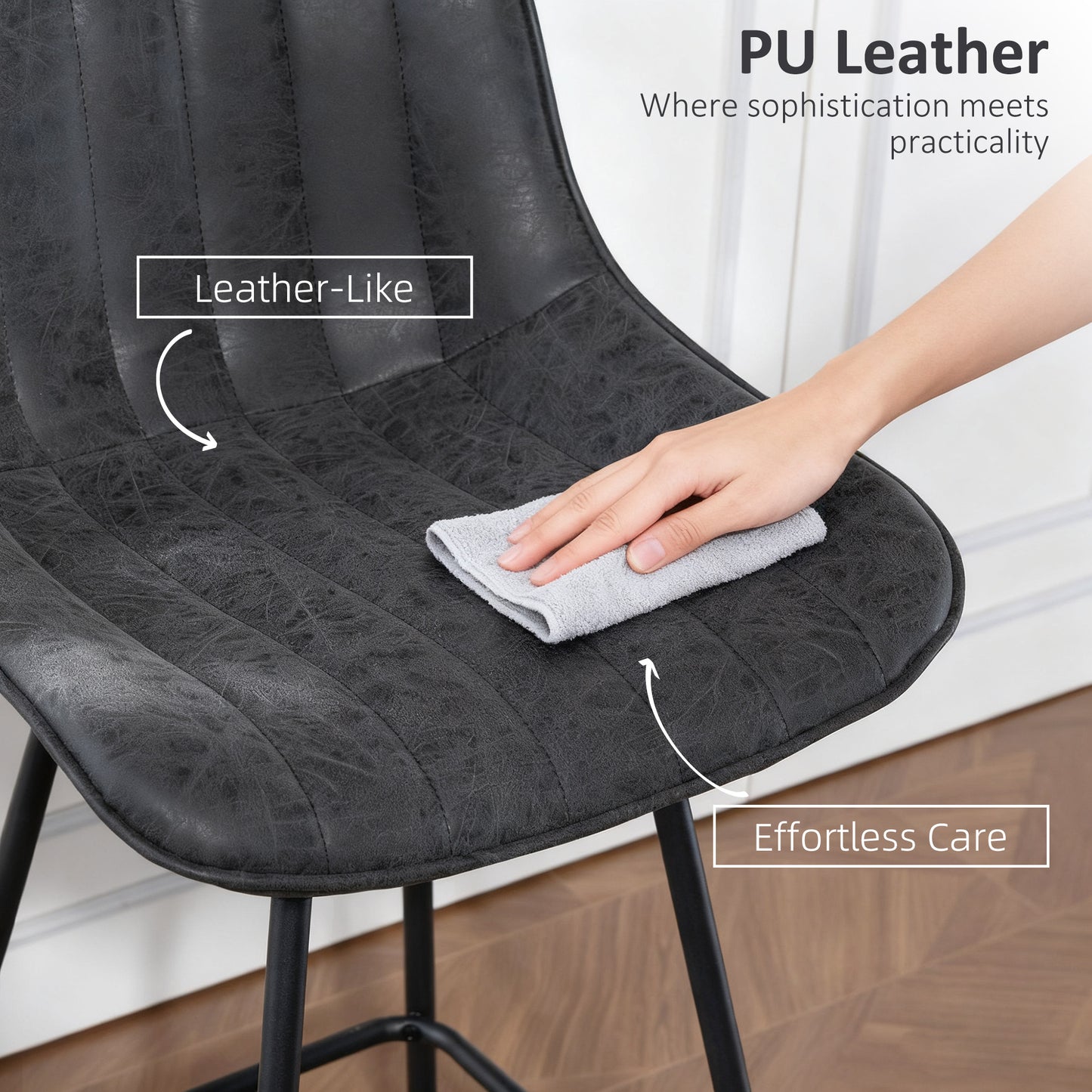 Set of 2 PU Leather Swivel Bar Stools - Black