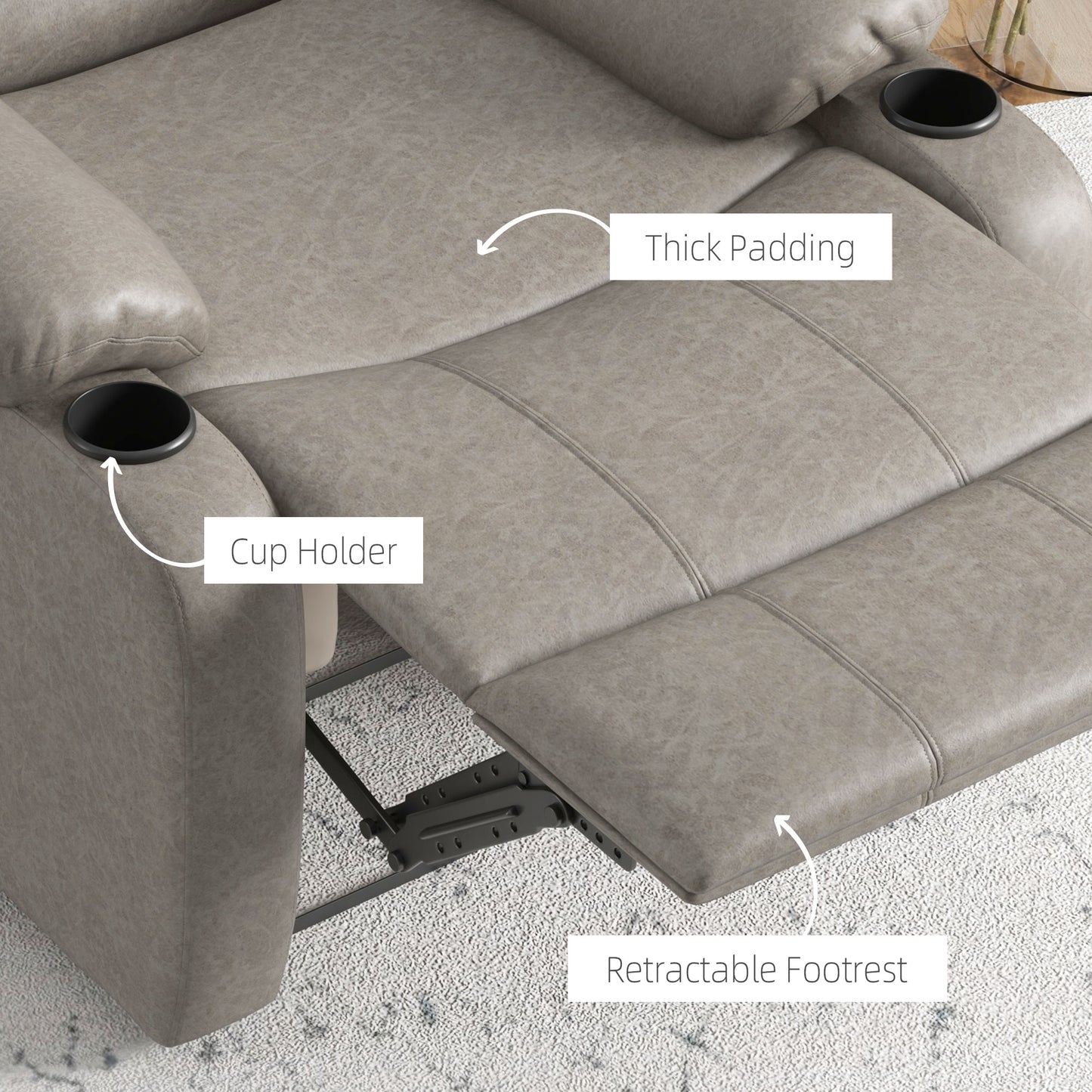 Recliner Chair, Microfibre Reclining Chair with Adjustable Leg Rest, Cup Holders, Recliner Armchair for Home Living Room