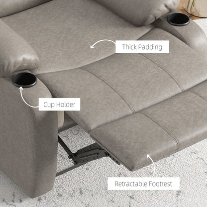 Recliner Chair, Microfibre Reclining Chair with Adjustable Leg Rest, Cup Holders, Recliner Armchair for Home Living Room