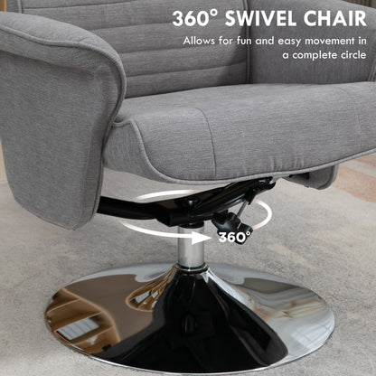 Swivel Recliner Chair with Footstool, Velvet Recliner Armchair with Ottoman, Steel Base