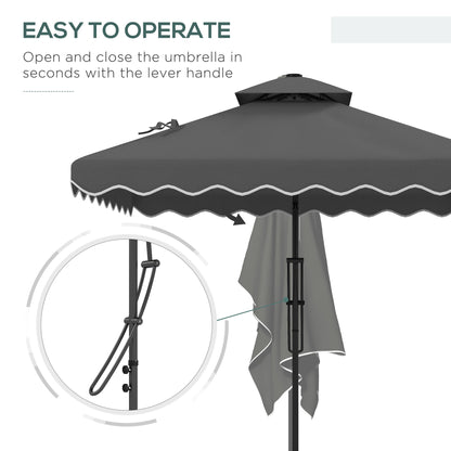 2.5m Square Double Top Garden Parasol Cantilever Umbrella with Ruffles, Dark Grey