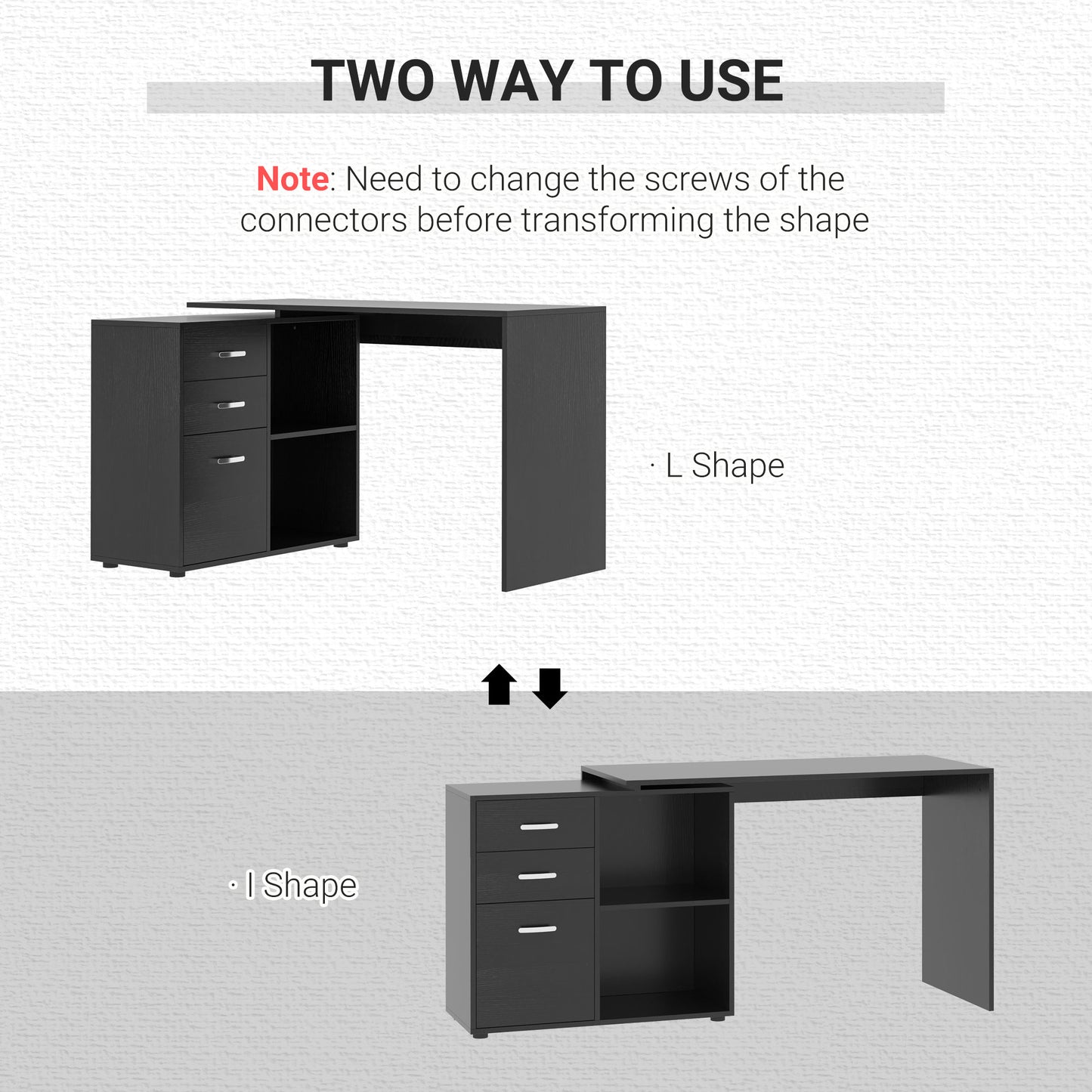 L Shaped Computer Desk, Reversible Home Office Desk with Drawers, File Cabinet and Storage Shelves, Study Table