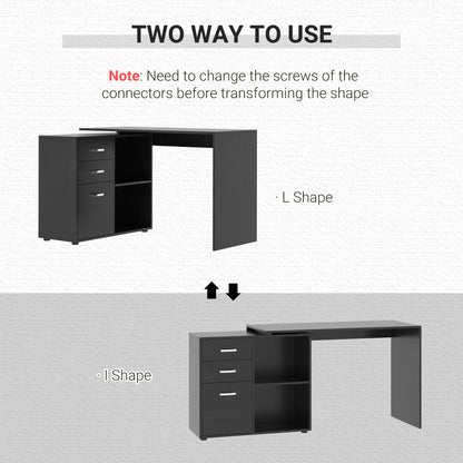 L Shaped Computer Desk, Reversible Home Office Desk with Drawers, File Cabinet and Storage Shelves, Study Table