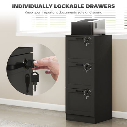 3-Drawer Filing Cabinet with Lock - Black