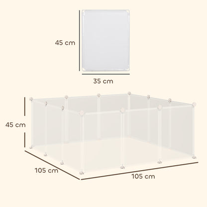 Pet Playpen DIY Small Animal Cage Open Enclosure Portable Plastic Fence 12 Panels for Hedgehog Guinea Pig White