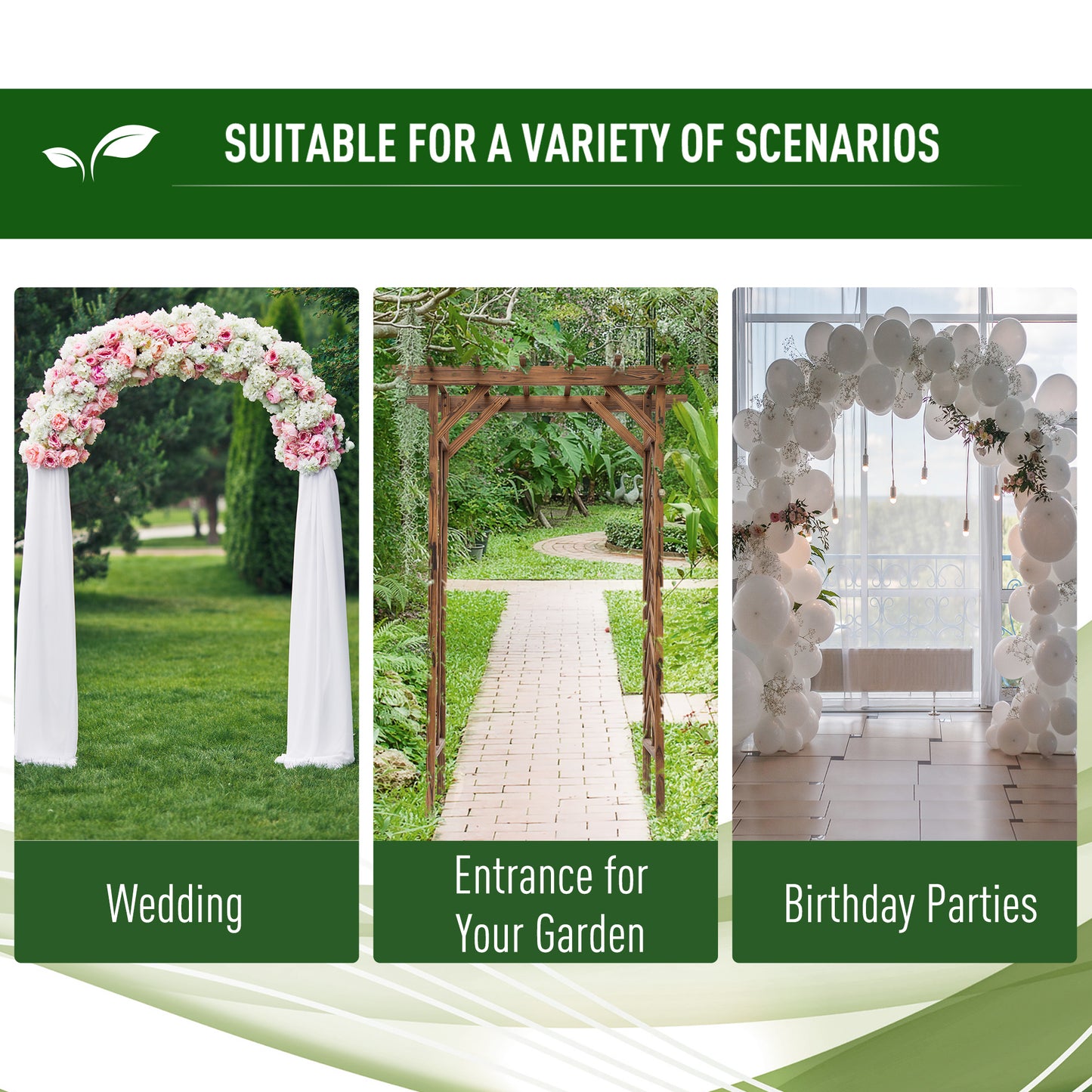 Wooden Garden Arbor, Arch Trellis with Classic Countryside Style, Pergola Style Roof for Climbing Vines