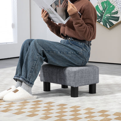 Linen Fabric Footstool Ottoman Cube with 4 Plastic Legs, Grey
