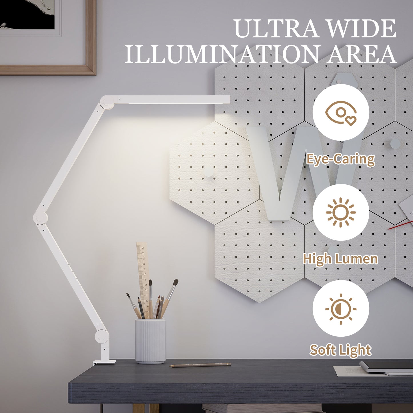 LED Desk Lamp, Dimmable Desk Light with Swing Arm and Clamp