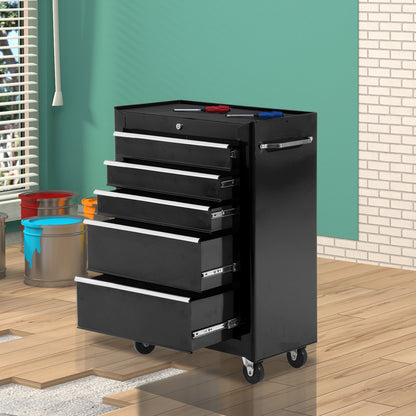 5-Drawer Tool Box on Wheels, Lockable Tool Storage Cabinet with EVA Pat, Black