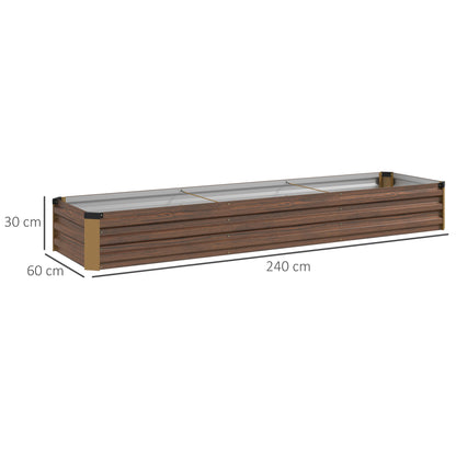 60 x 240cm Galvanised Steel Planter, with Open Bottom, Brown
