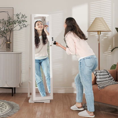 360° Swivel Jewellery Cabinet, Free Standing Full Length Mirror with Storage