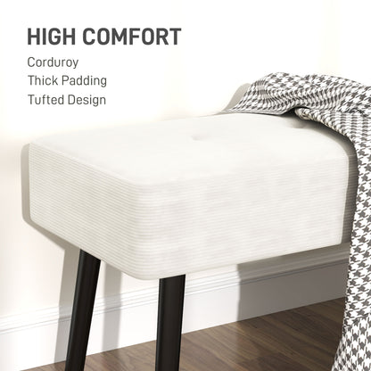 End of Bed Bench, Corduroy Bedroom Bench with Thick Padding and Steel Legs, Tufted Window Seat for Entryway, Living Room