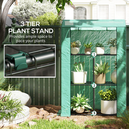40 x 100cm Three Shelf Steel Frame Greenhouse - Green