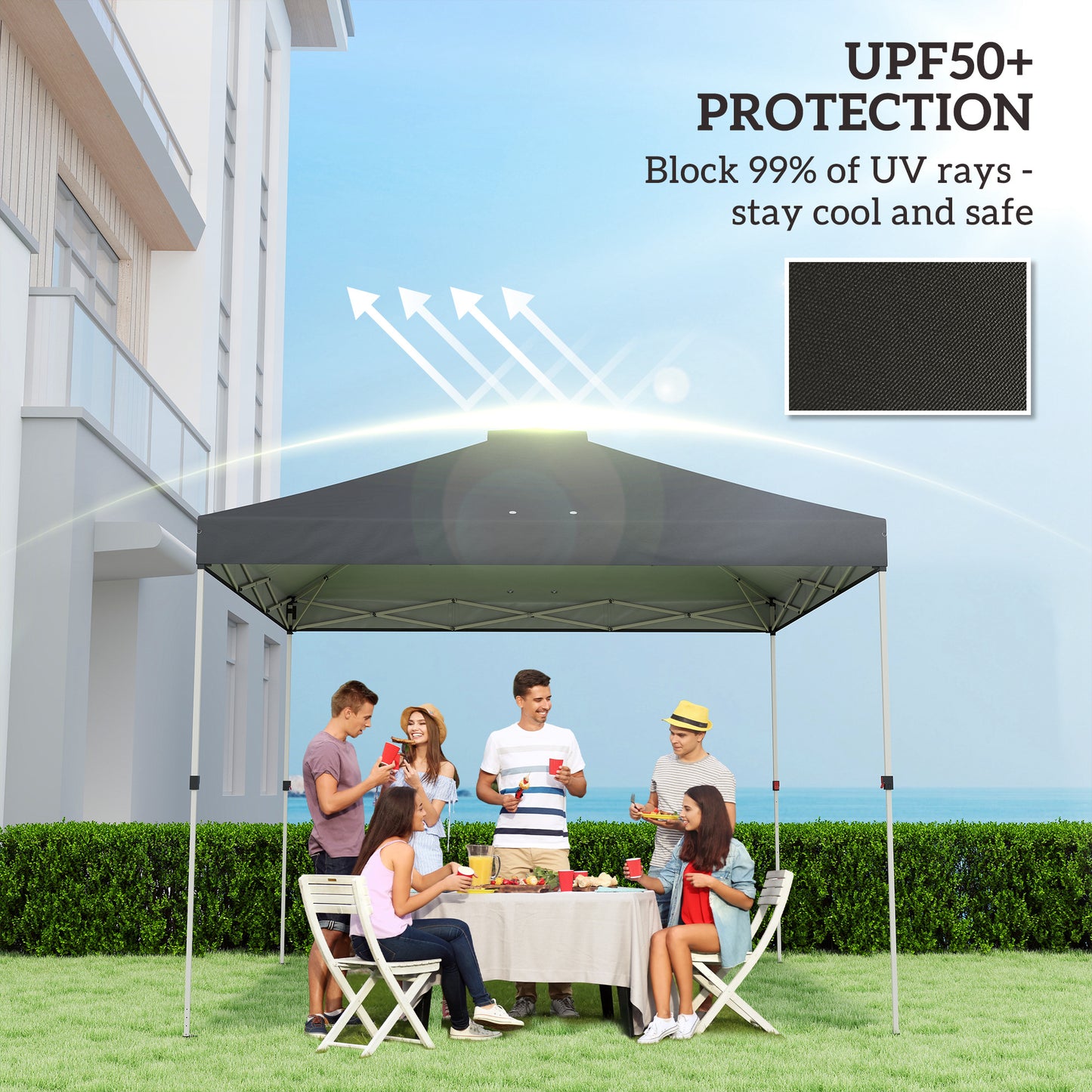 gazebo roof replacement UV50+ Waterproof Pop Up Canopy Cover with 8 Drainage Holes 3 x 3 m Black