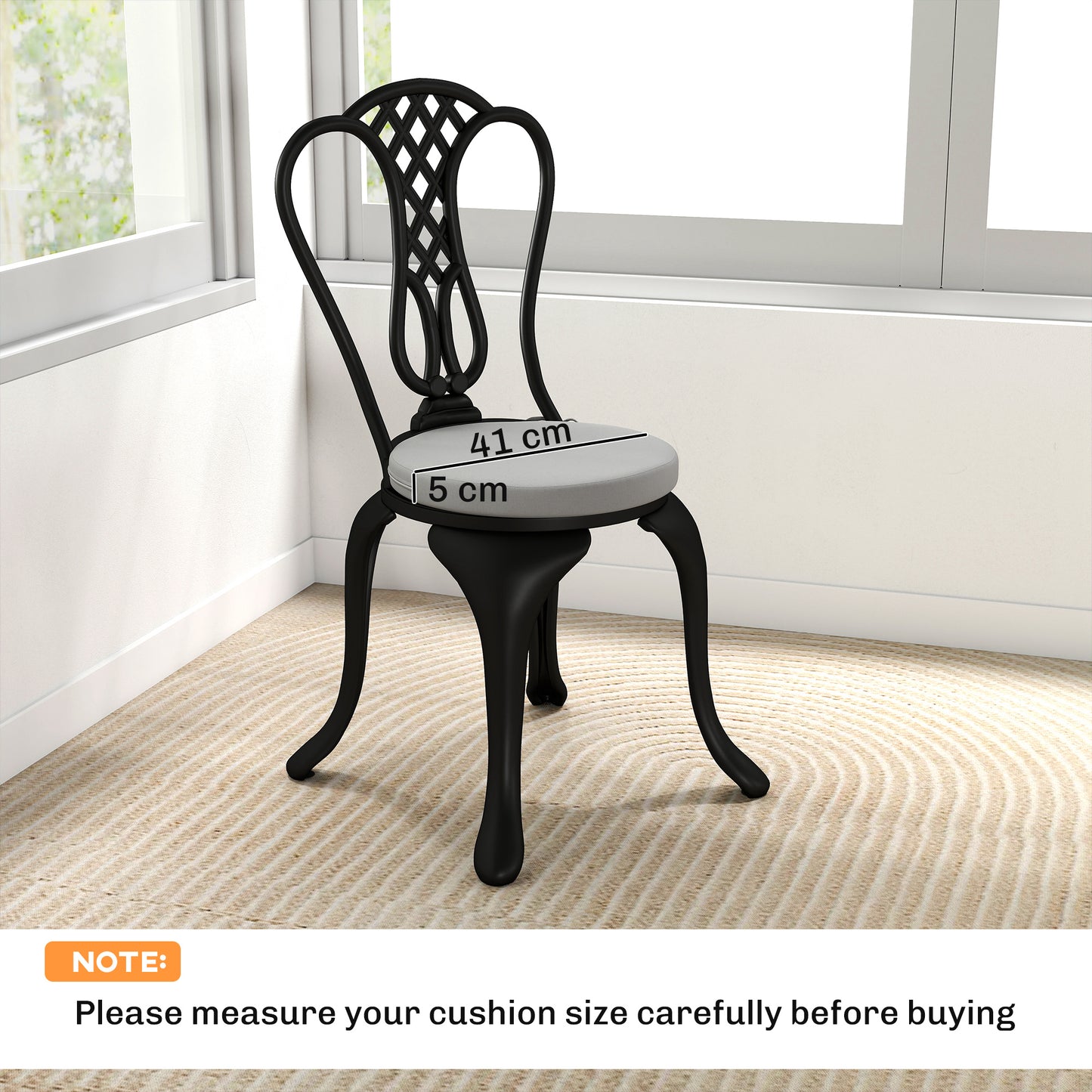 Outdoor Bistro Chair Cushions Set of 4 with Removable Cover, 41 x 41 x 5 cm Round Seat Cushions with Ties, Light Grey