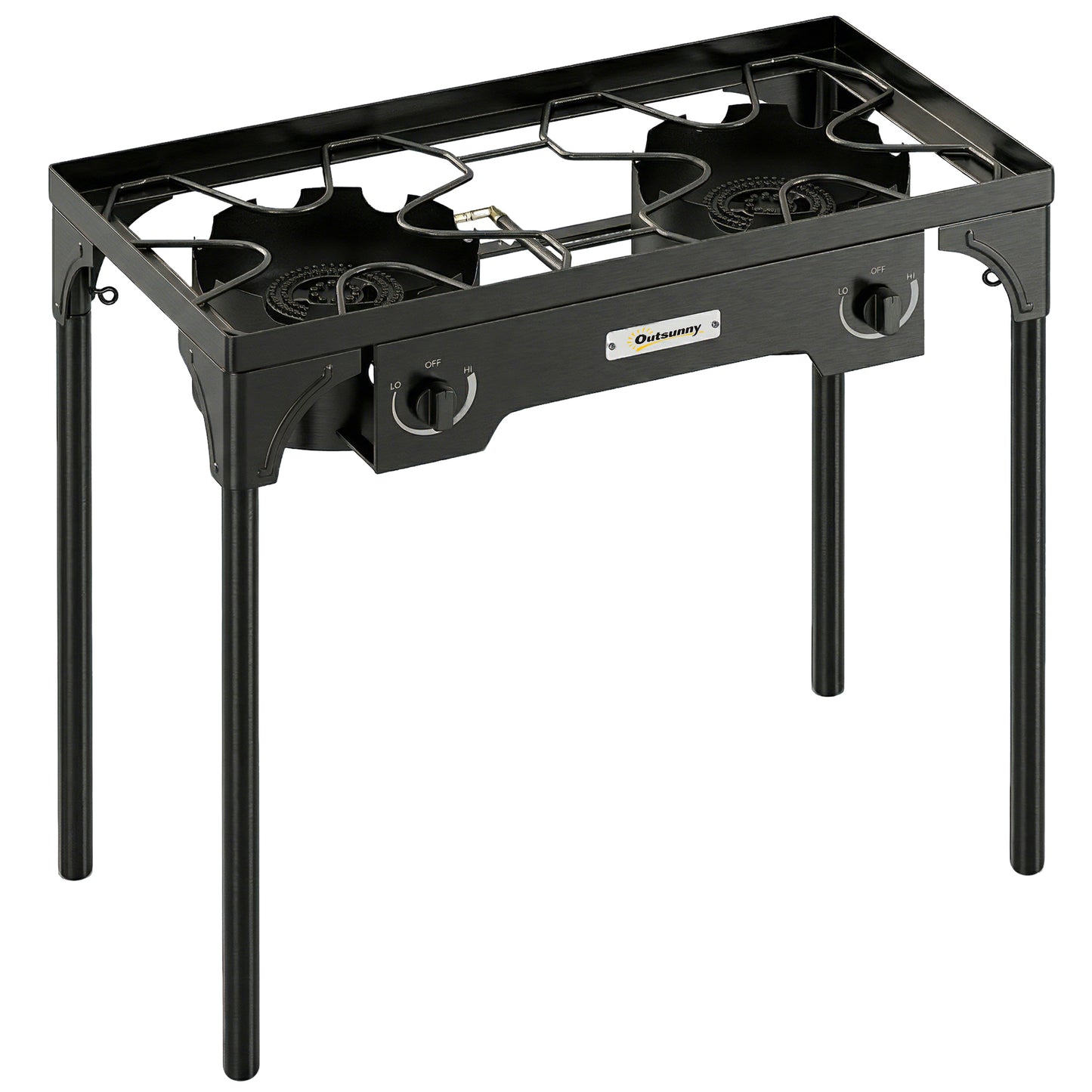 Double Burner Camping Stove, 150,000 BTU High Pressure Camping Gas Stove with Detachable Legs, Black