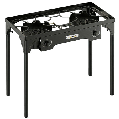 Double Burner Camping Stove, 150,000 BTU High Pressure Camping Gas Stove with Detachable Legs, Black