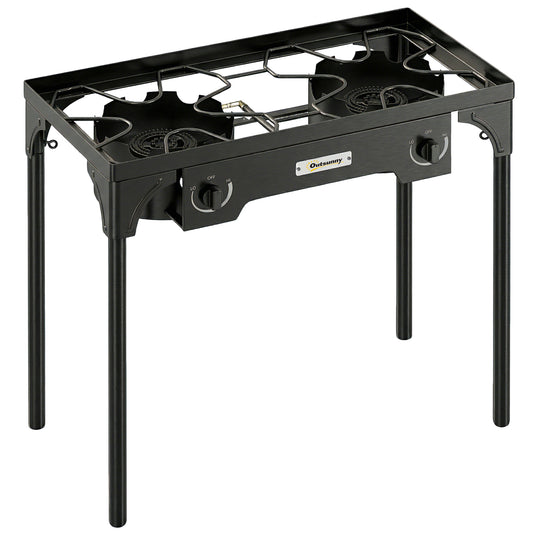 Double Burner Camping Stove, 150,000 BTU High Pressure Camping Gas Stove with Detachable Legs, Black