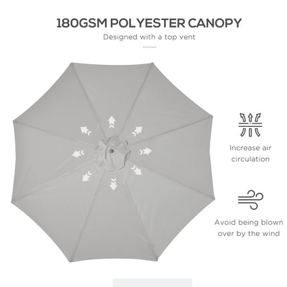 3(m) Garden Parasol, Pulley Operated Patio Umbrella, Wooden Table Market Umbrella with Rope Pulley Mechanism and 8 Ribs, Grey